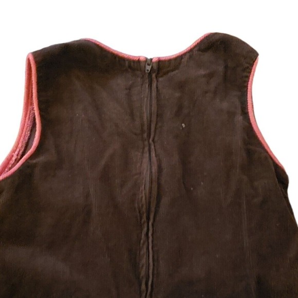Rare Editions Brown Corduroy Jumper Girl’s Dress Flowers Ruffles Colorful Size 5 - Picture 6 of 8